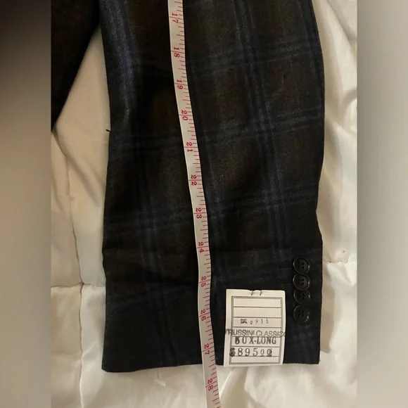 Trussini Italy Wool Gray Plaid Dual Vent Stitched Lapel Blazer Sport Jacket - Picture 10 of 15